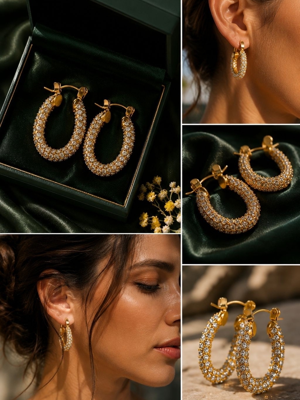 Gold Crystal Pavé Hoop Earrings